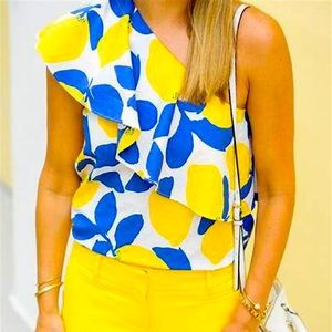 Women’s Lemon print one shoulder ruffle shirt